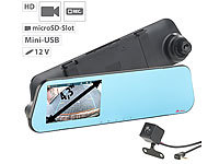 NavGear HD-Rückspiegel-Dashcam mit Rückfahrkamera und 10,9-cm-Display (4,3"); HD-Rückspiegel-Dashcam mit Rückfahr-Kamera 