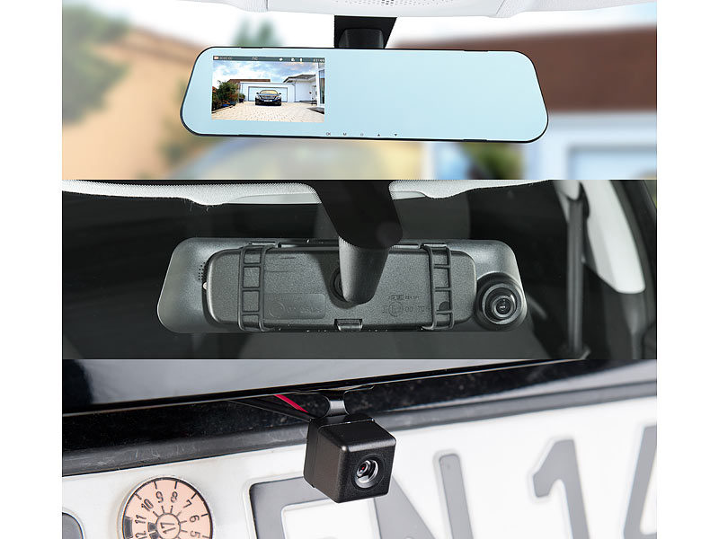 ; HD-Rückspiegel-Dashcam mit Rückfahr-Kamera HD-Rückspiegel-Dashcam mit Rückfahr-Kamera HD-Rückspiegel-Dashcam mit Rückfahr-Kamera 
