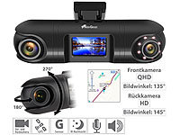 NavGear QHD-Dual-Dashcam mit 2 Kameras, G-Sensor, IR-Nachtsicht und GPS; Dashcams mit G-Sensor (HD) Dashcams mit G-Sensor (HD) Dashcams mit G-Sensor (HD) Dashcams mit G-Sensor (HD) 